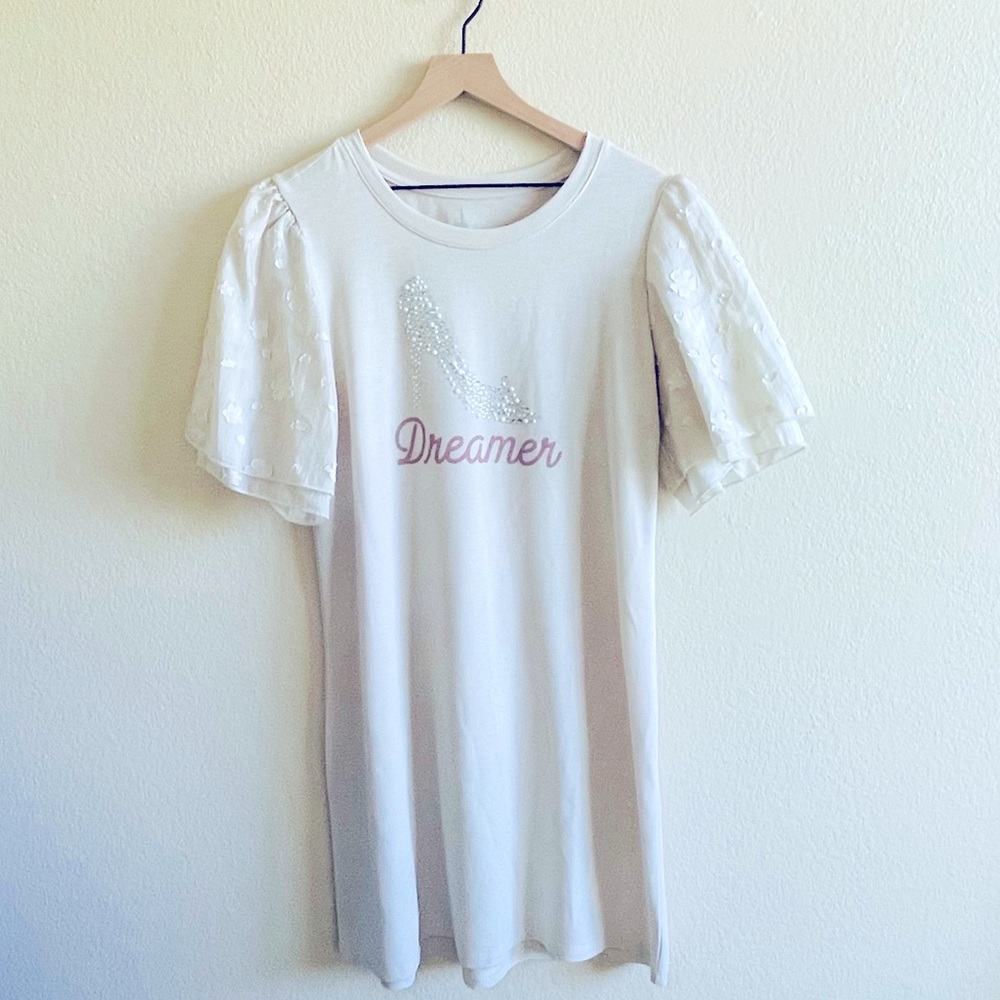 Disney Cinderella cream embellished flutter sleeve shirt dress
